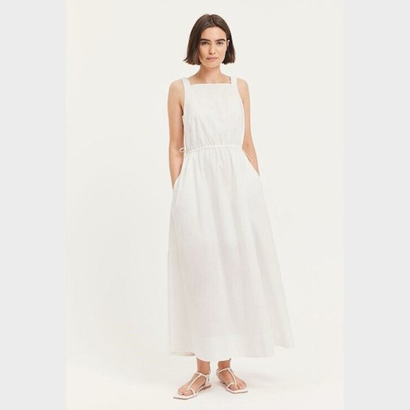 Country Road Dresses & Skirts - SOLD NWT Country Road White Cotton Maxi Dress Size 16 Elastic Detail Tie Slit